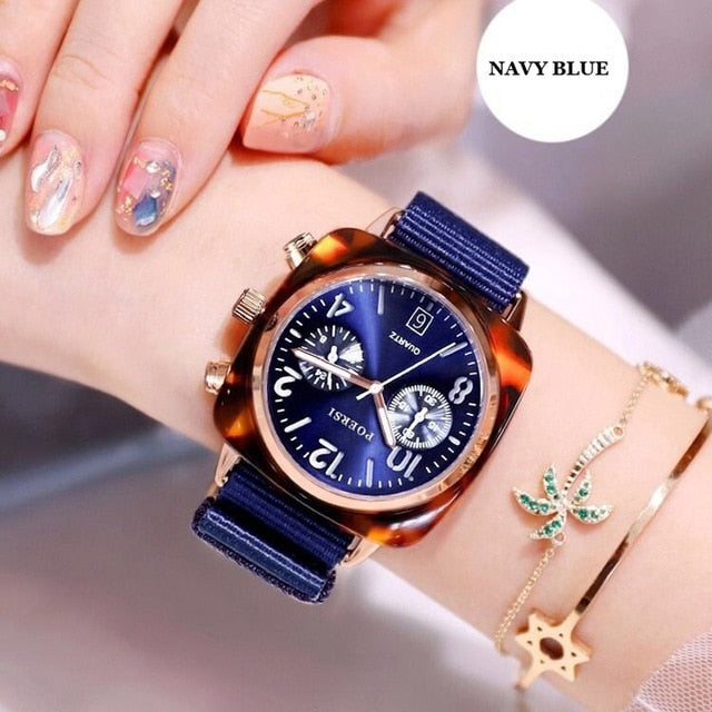 Square Women Watch Fashion Canvas Strap Rose Gold Waterproof Ladies Sport Wrist Watch For Montre Femme 2019 Relogio Feminino