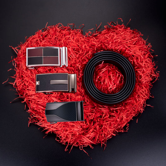 Gift Set Belt for Men Cowskin Genuine Leather Belt Black Alloy Automatic Slide Ratchet Buckles Waist Strap Adjustable Barry.Wang