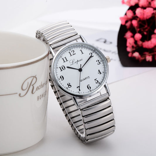 LVPAI Women's Watch Simulation Quartz Dress Stainless Steel With Clock Gift Fashion Elastic Telescopic Strap Ladies Watch