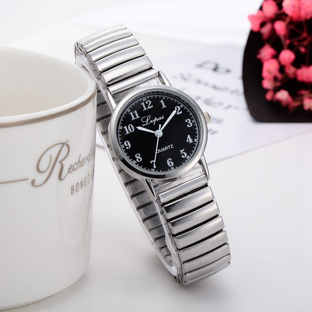 LVPAI Women's Watch Simulation Quartz Dress Stainless Steel With Clock Gift Fashion Elastic Telescopic Strap Ladies Watch