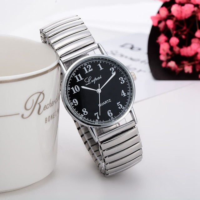 LVPAI Women's Watch Simulation Quartz Dress Stainless Steel With Clock Gift Fashion Elastic Telescopic Strap Ladies Watch