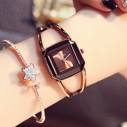 KIMIO Square Fashion Skeleton Bracelet Rose Gold Watches 2019 Luxury Brand Ladies Watch Women Female Quartz-watch Wristwatches