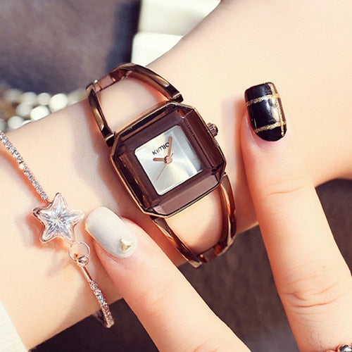 KIMIO Square Fashion Skeleton Bracelet Rose Gold Watches 2019 Luxury Brand Ladies Watch Women Female Quartz-watch Wristwatches
