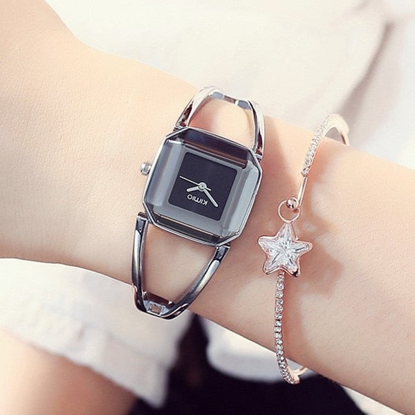 KIMIO Square Fashion Skeleton Bracelet Rose Gold Watches 2019 Luxury Brand Ladies Watch Women Female Quartz-watch Wristwatches