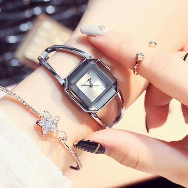 KIMIO Square Fashion Skeleton Bracelet Rose Gold Watches 2019 Luxury Brand Ladies Watch Women Female Quartz-watch Wristwatches