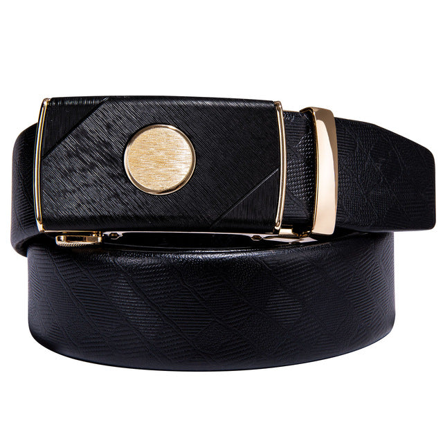 Gift Set Belt for Men Cowskin Genuine Leather Belt Black Alloy Automatic Slide Ratchet Buckles Waist Strap Adjustable Barry.Wang