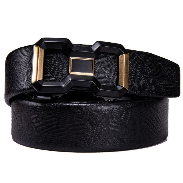 Gift Set Belt for Men Cowskin Genuine Leather Belt Black Alloy Automatic Slide Ratchet Buckles Waist Strap Adjustable Barry.Wang