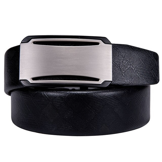 Gift Set Belt for Men Cowskin Genuine Leather Belt Black Alloy Automatic Slide Ratchet Buckles Waist Strap Adjustable Barry.Wang