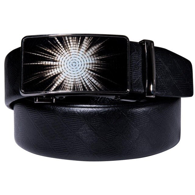 Gift Set Belt for Men Cowskin Genuine Leather Belt Black Alloy Automatic Slide Ratchet Buckles Waist Strap Adjustable Barry.Wang