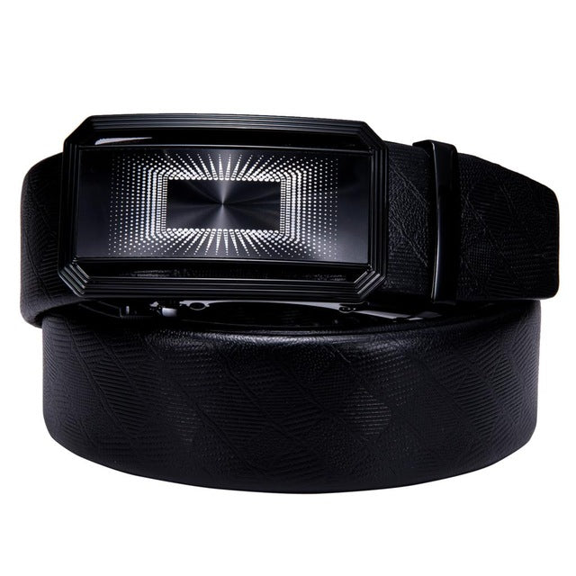 Gift Set Belt for Men Cowskin Genuine Leather Belt Black Alloy Automatic Slide Ratchet Buckles Waist Strap Adjustable Barry.Wang