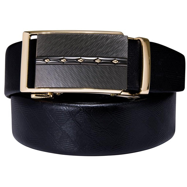Gift Set Belt for Men Cowskin Genuine Leather Belt Black Alloy Automatic Slide Ratchet Buckles Waist Strap Adjustable Barry.Wang