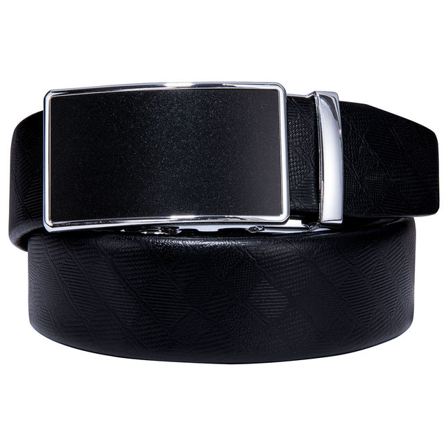 Gift Set Belt for Men Cowskin Genuine Leather Belt Black Alloy Automatic Slide Ratchet Buckles Waist Strap Adjustable Barry.Wang