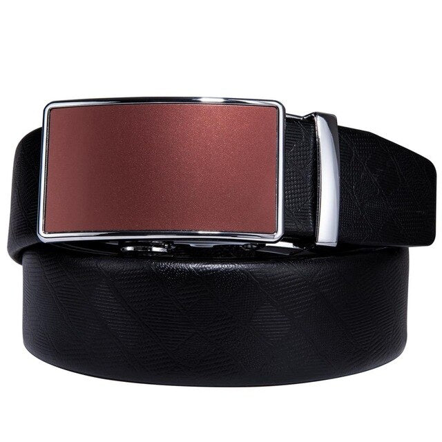 Gift Set Belt for Men Cowskin Genuine Leather Belt Black Alloy Automatic Slide Ratchet Buckles Waist Strap Adjustable Barry.Wang