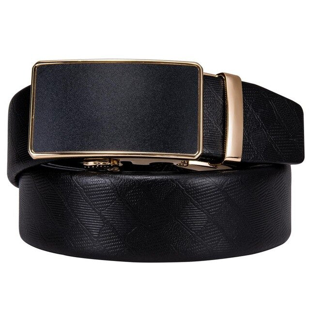 Gift Set Belt for Men Cowskin Genuine Leather Belt Black Alloy Automatic Slide Ratchet Buckles Waist Strap Adjustable Barry.Wang