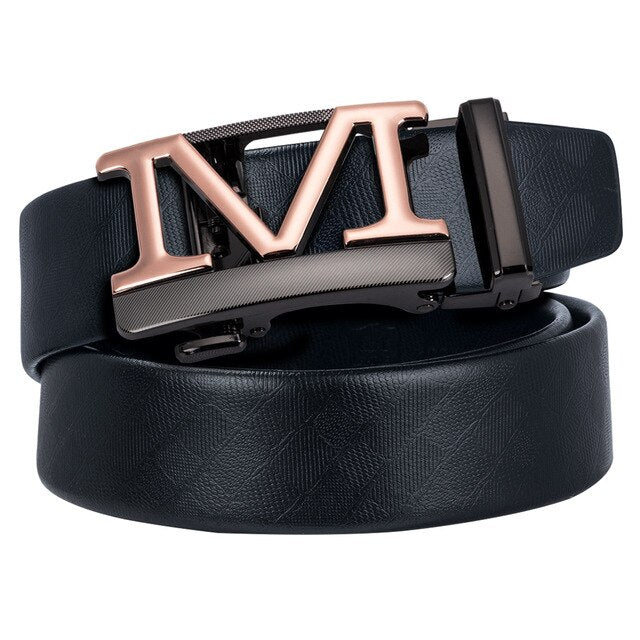 Gift Set Belt for Men Cowskin Genuine Leather Belt Black Alloy Automatic Slide Ratchet Buckles Waist Strap Adjustable Barry.Wang