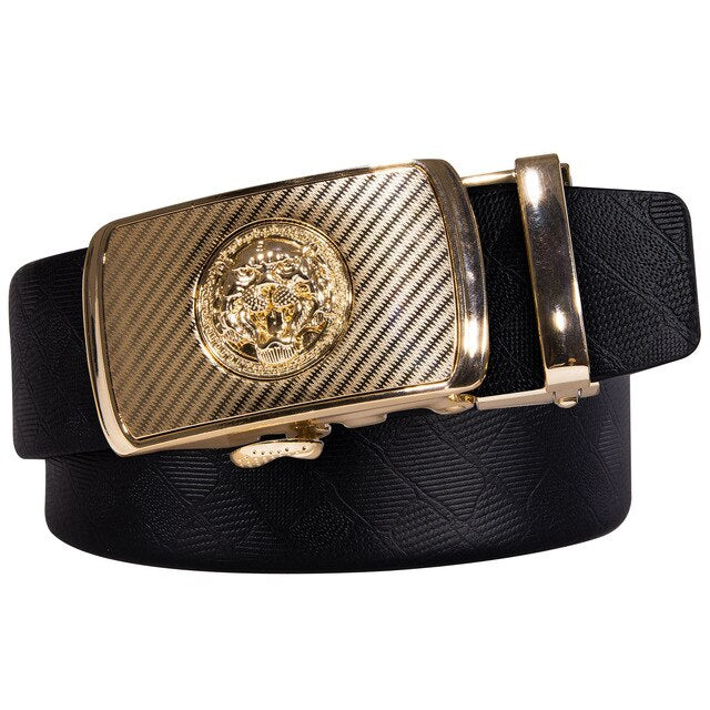 Gift Set Belt for Men Cowskin Genuine Leather Belt Black Alloy Automatic Slide Ratchet Buckles Waist Strap Adjustable Barry.Wang