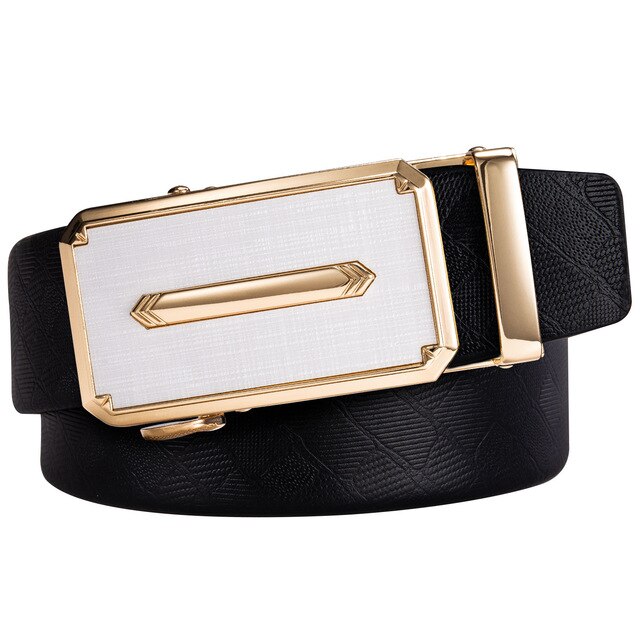 Gift Set Belt for Men Cowskin Genuine Leather Belt Black Alloy Automatic Slide Ratchet Buckles Waist Strap Adjustable Barry.Wang