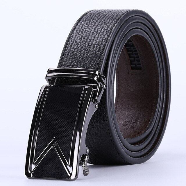 Plyesxale Men Belt 2018 Cowhide Genuine Leather Belts For Men Luxury Automatic Buckle Belts Brown Black Cinturones Hombre B55