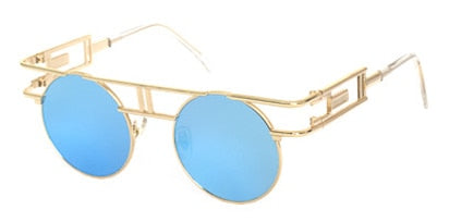 Peekaboo vintage gothic steampunk sunglasses men retro round metal frame yellow red circle sun glasses for women unisex uv400