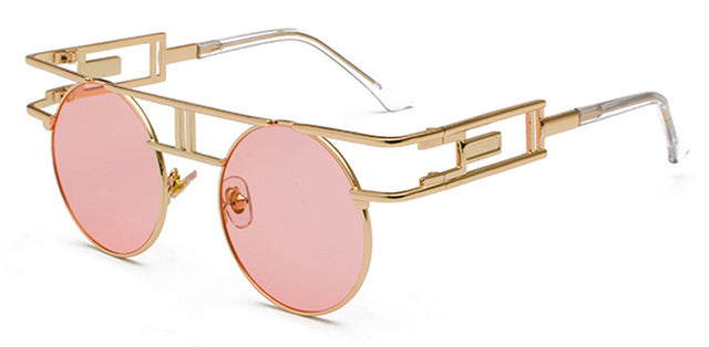 Peekaboo vintage gothic steampunk sunglasses men retro round metal frame yellow red circle sun glasses for women unisex uv400
