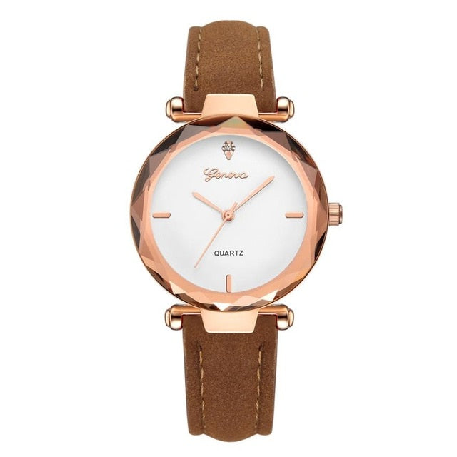 Fashion Golden Exquisite Ladies Watch Women Leather Ladies Wrist Watches Clock Saat Relogio Feminino bayan kol saati Gift #C
