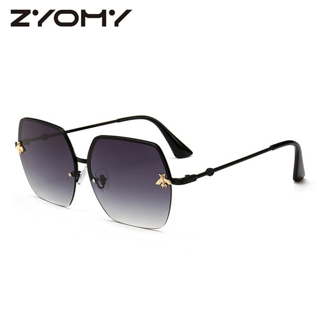 Women Sunglasses Brand Designer Square Metal Eyewear Honey Bee AccessoriesGradient Colors Lenses Driving Goggles UV400
