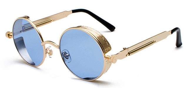 Peekaboo metal round steampunk sunglasses men women fashion summer 2019 pink blue yellow red round sun glasses for women unisex