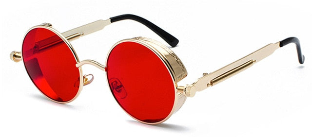 Peekaboo metal round steampunk sunglasses men women fashion summer 2019 pink blue yellow red round sun glasses for women unisex