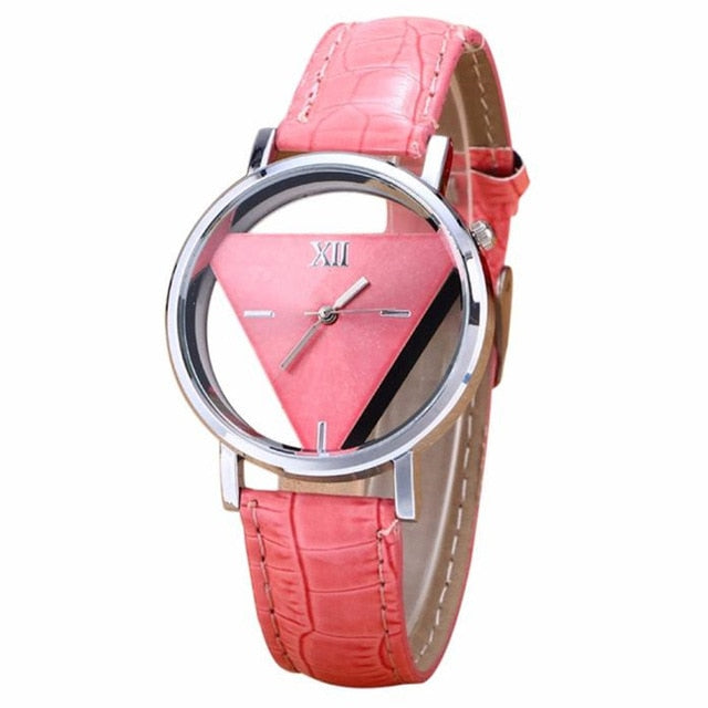 Unisex watches New Design Fashion Ladies Watches Elegant Hollow Triangle Watch Fashion Women Thin Leather Strap Quartz Watch *A