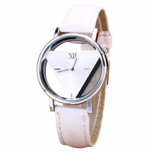 Unisex watches New Design Fashion Ladies Watches Elegant Hollow Triangle Watch Fashion Women Thin Leather Strap Quartz Watch *A