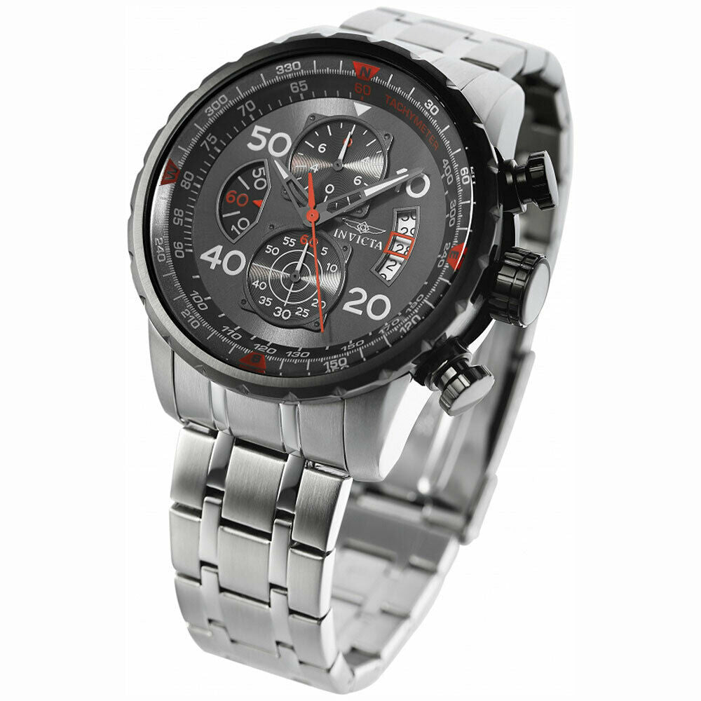 Invicta Men's Watch Aviator Chronograph Gunmetal Dial Steel Bracelet 17204
