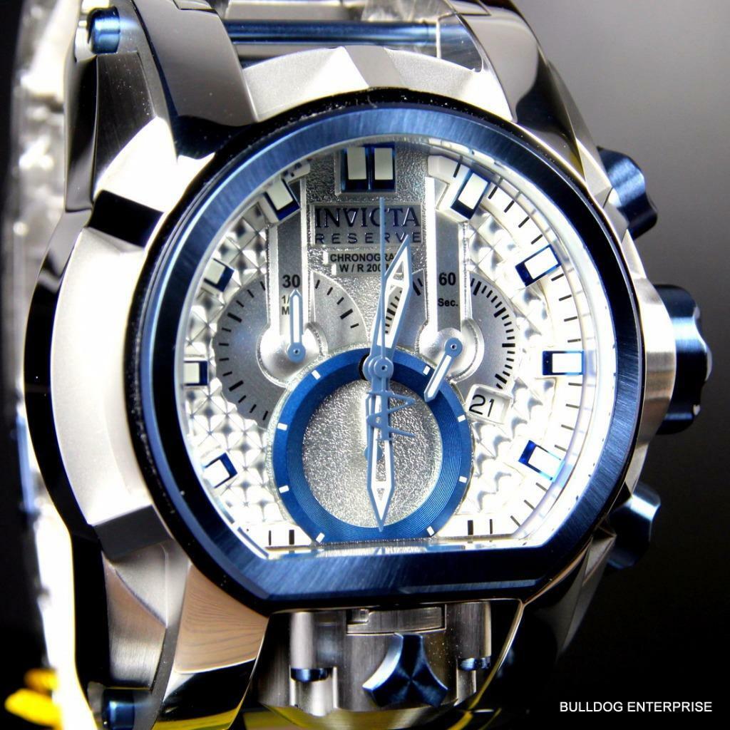 Invicta Reserve Bolt Zeus Magnum Swiss Steel Silver Blue 2 Dials 52mm Watch New