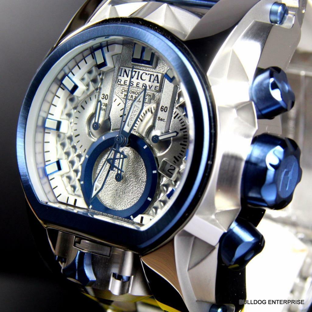 Invicta Reserve Bolt Zeus Magnum Swiss Steel Silver Blue 2 Dials 52mm Watch New