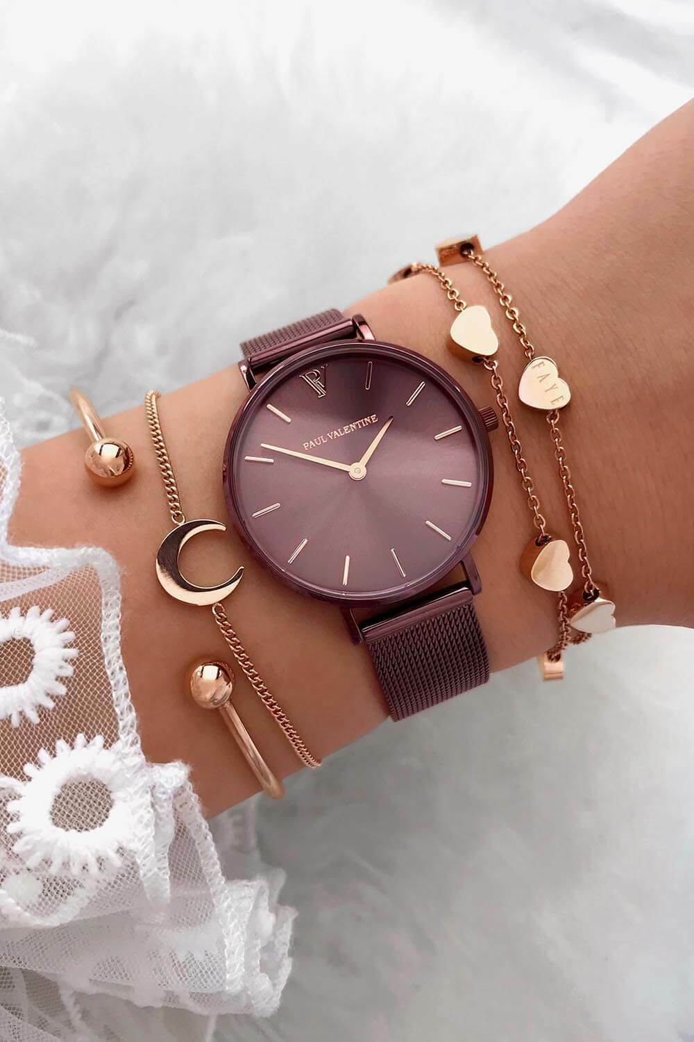 Women Watch Waterproof Business COFFEE MESH Stainless Ladies Paul Valentine 32mm