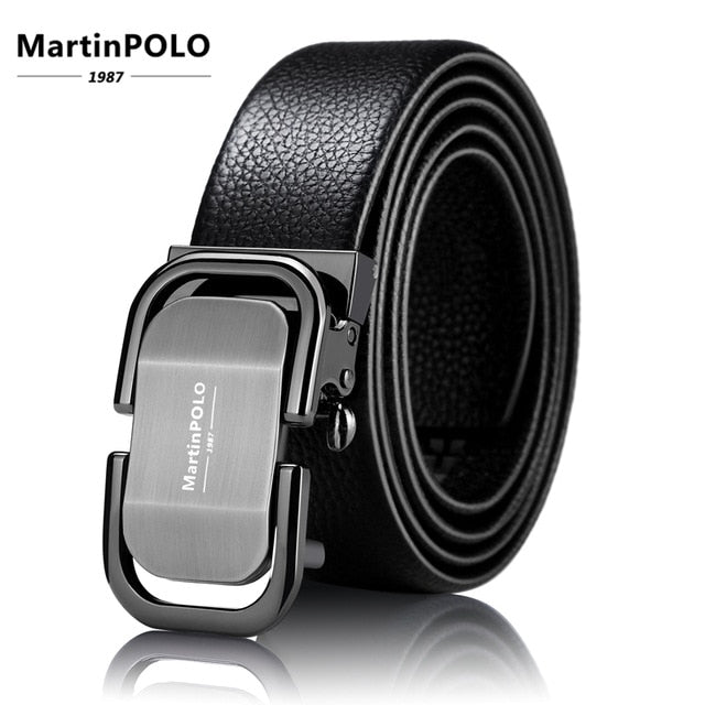 MartinPOLO Men Belt Genuine Leather Automatic Buckle Luxury Brand Male Belts Black Strap Original Natural Cowskin Belts MP01001P