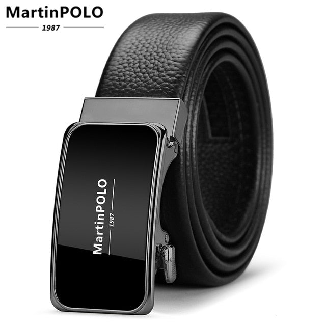 MartinPOLO Men Belt Genuine Leather Automatic Buckle Luxury Brand Male Belts Black Strap Original Natural Cowskin Belts MP01001P