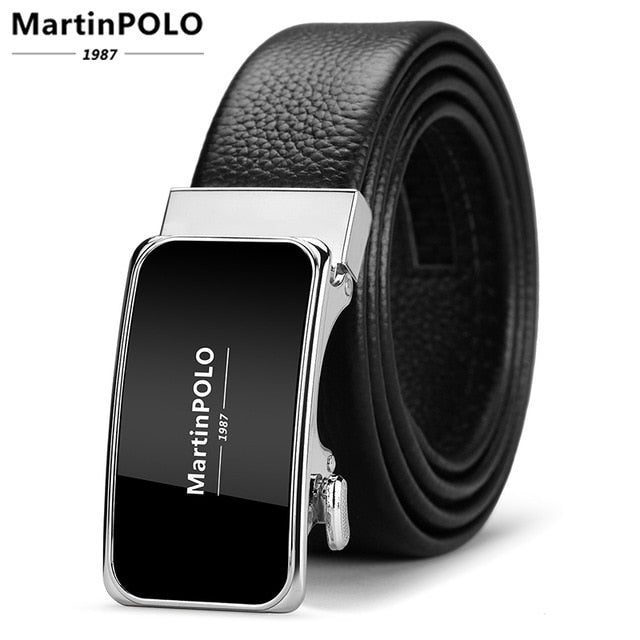 MartinPOLO Men Belt Genuine Leather Automatic Buckle Luxury Brand Male Belts Black Strap Original Natural Cowskin Belts MP01001P