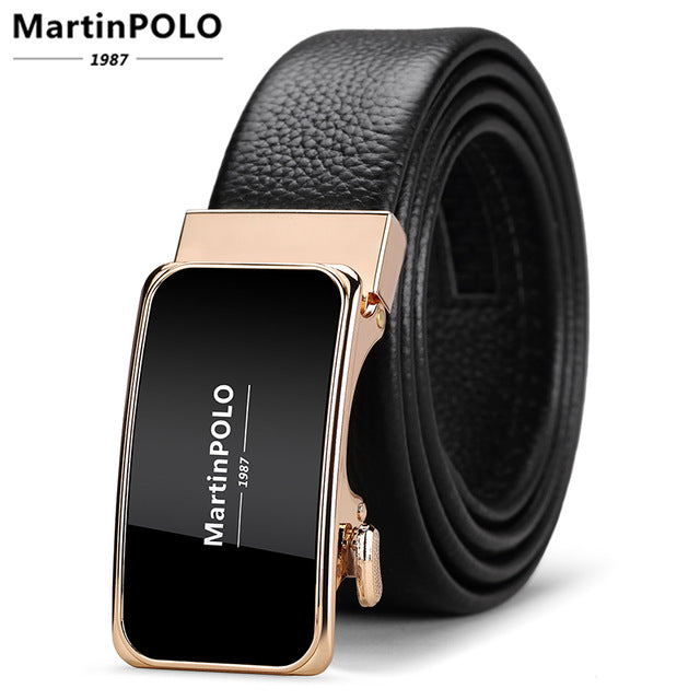 MartinPOLO Men Belt Genuine Leather Automatic Buckle Luxury Brand Male Belts Black Strap Original Natural Cowskin Belts MP01001P