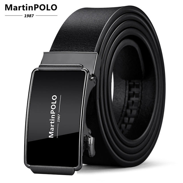 MartinPOLO Men Belt Genuine Leather Automatic Buckle Luxury Brand Male Belts Black Strap Original Natural Cowskin Belts MP01001P