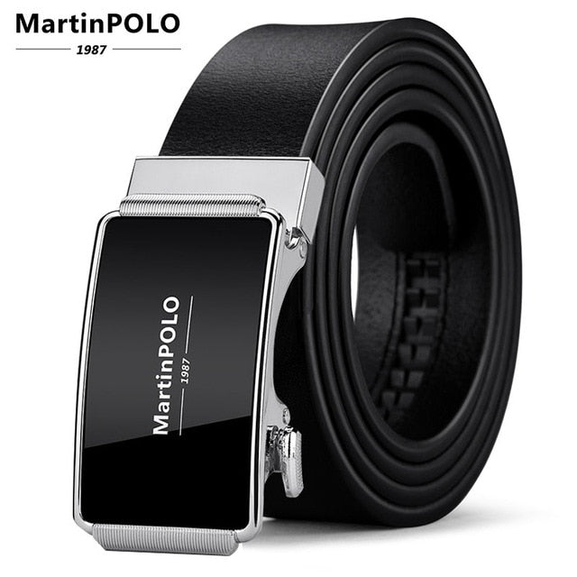 MartinPOLO Men Belt Genuine Leather Automatic Buckle Luxury Brand Male Belts Black Strap Original Natural Cowskin Belts MP01001P
