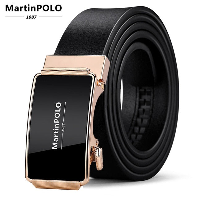 MartinPOLO Men Belt Genuine Leather Automatic Buckle Luxury Brand Male Belts Black Strap Original Natural Cowskin Belts MP01001P