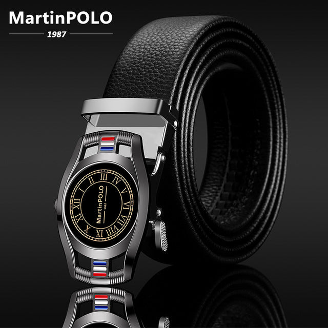 MartinPOLO Men Belt Genuine Leather Automatic Buckle Luxury Brand Male Belts Black Strap Original Natural Cowskin Belts MP01001P