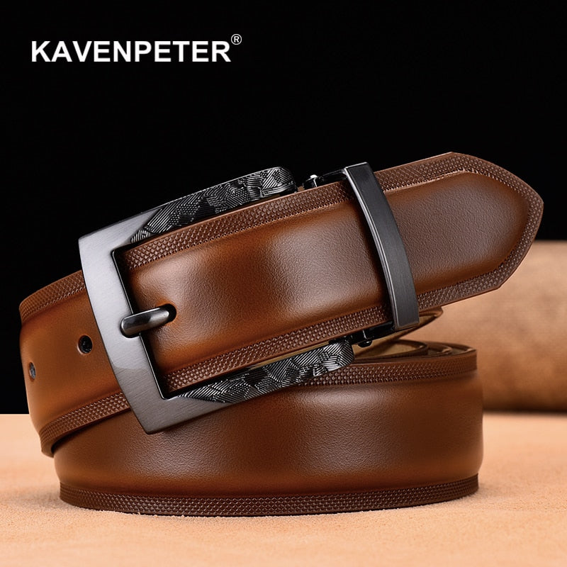 Men Belt High Quality Cow Genuine Leather Luxury Strap Male Belts For Men New Fashion Classic Vintage Gun Metal Pin Buckle