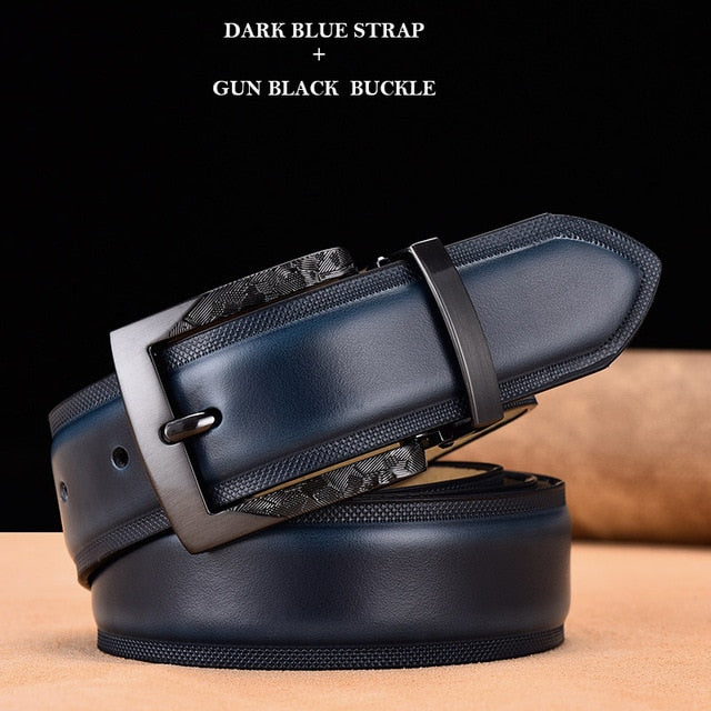 Men Belt High Quality Cow Genuine Leather Luxury Strap Male Belts For Men New Fashion Classic Vintage Gun Metal Pin Buckle