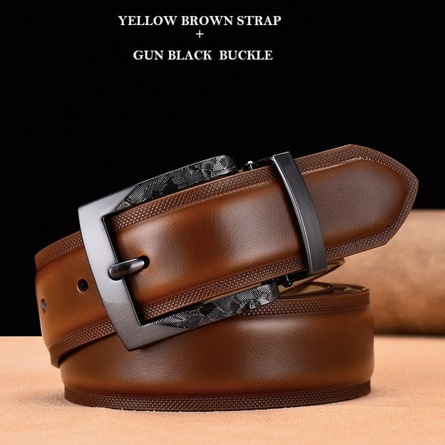 Men Belt High Quality Cow Genuine Leather Luxury Strap Male Belts For Men New Fashion Classic Vintage Gun Metal Pin Buckle