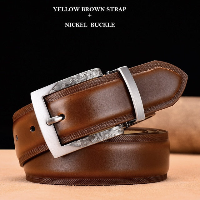 Men Belt High Quality Cow Genuine Leather Luxury Strap Male Belts For Men New Fashion Classic Vintage Gun Metal Pin Buckle