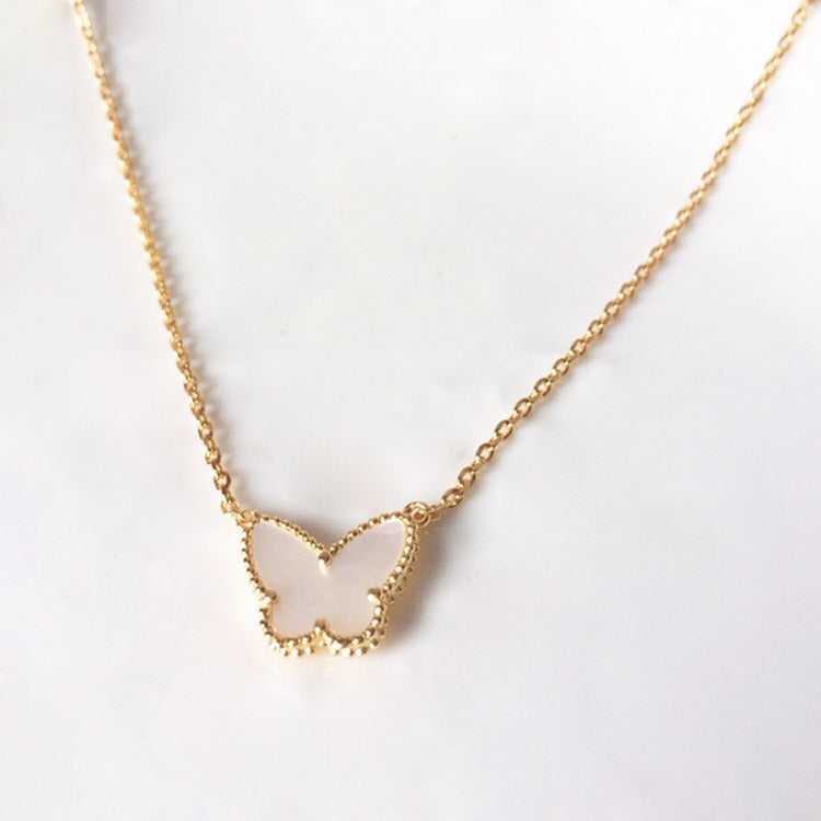 OL Fashion Cute Butterfly Necklace Bezel Setting White Black Green Blue Red Shell Charms Gold Necklace Clavicle Chain for Women