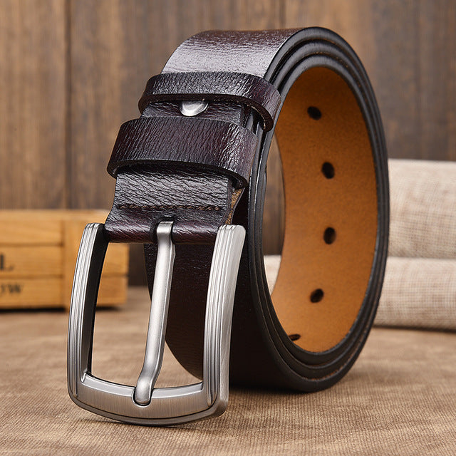 [LFMB]cow genuine leather luxury strap male belts for men new fashion classice vintage pin buckle leather belt male belt men