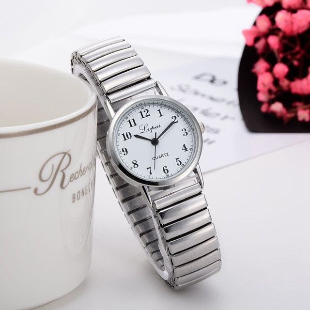 LVPAI Women's Watch Simulation Quartz Dress Stainless Steel With Clock Gift Fashion Elastic Telescopic Strap Ladies Watch