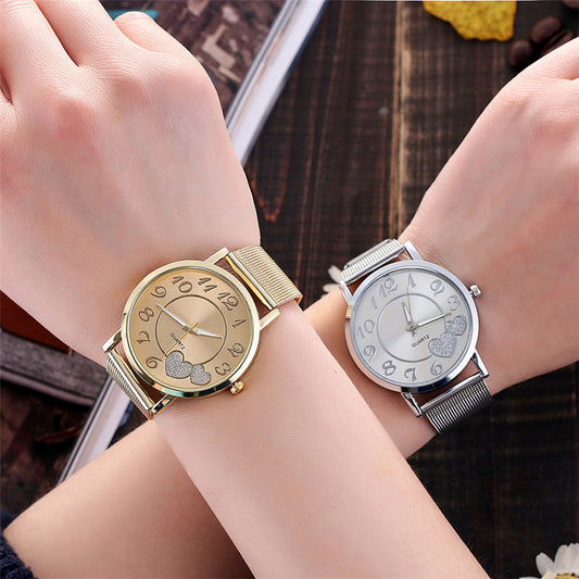 Women Silver Gold Mesh Love Heart Dial Wristwatches Relojes Para Mujer Ladies watch Fashion Casual Women's Steel Quartz Watches